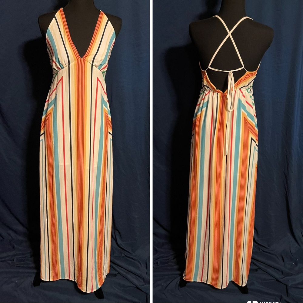 Flying Tomato multicolor halter back maxi dress sz small